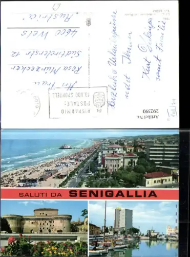 292390,Marche Ancona Senigallia Teilansicht Strand Burg Boote Mehrbildkarte