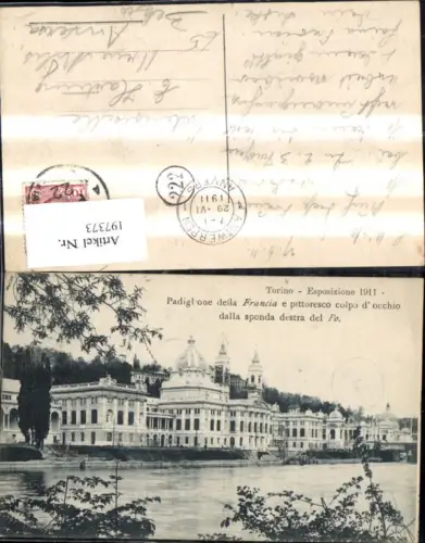 197373,Piemonte Torino Padiglone della Francia e pittoresco colpo d occhio dalla sponda destra del Po