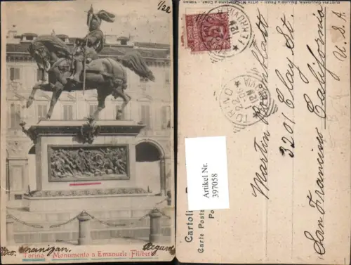 397058,Piemonte Torino Turin Monumento a Emanuele Filiberto Denkmal Statue