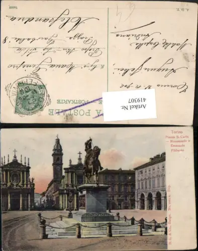 419307,Piemonte Torino Turin Piazza S. Carlo Monumento a Emanuele Filiberto Denkmal