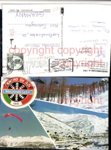 472672,Piemonte Torino Bardonecchia Paragleiter Skifahrer Mehrbildkarte