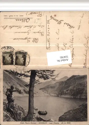 524785,Piemonte Cuneo Acceglio Lago Visaisa See Wanderer Bergkulisse