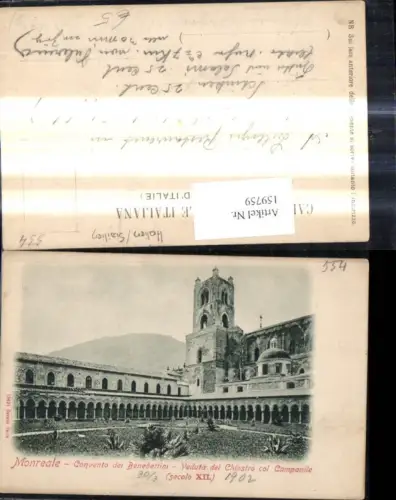 159759,Sicilia Palermo Monreale Convento d Benedettini Veduta del Chiostro col Campanile