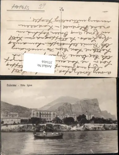 371416,Sicilia Palermo Palerme Villa Igiea Ruderboot Bergkulisse