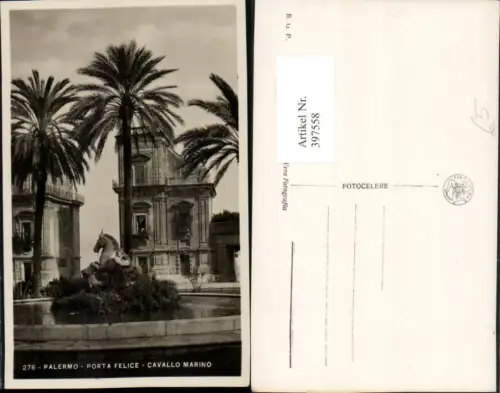 397558,Sicilia Palermo Porta Felice Cavallo Marino Brunnen Palmen