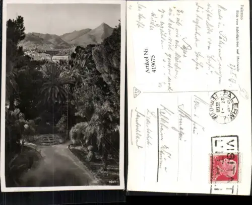 419675,Sicilia Palermo Blick vom Schlossgarten auf Monreale Bergkulisse