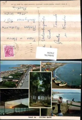 276258,Toscana Livorno Cecina Mare Strand Promenade Ruderboote Mehrbildkarte