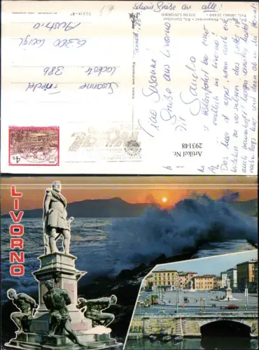 293148,Toscana Livorno Platz Denkmal Brandung Sonnenuntergang Mehrbildkarte
