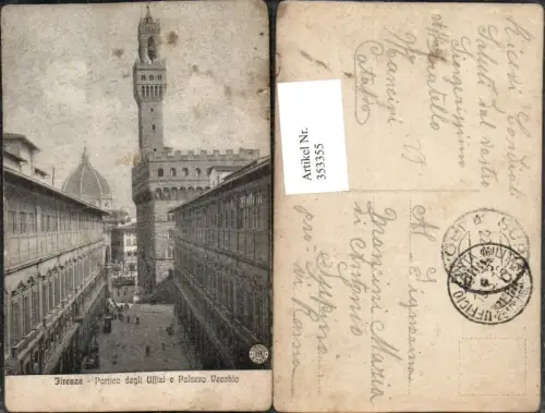 353355,Toscana Firenze Florenz Portico degli Uffizi e Palazzo Vecchio Rathaus Turm