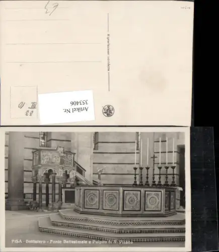 353406,Toscana Pisa Battistero Fonte Battesimale e Pulpito di N. Pisano Taufkapelle Becken