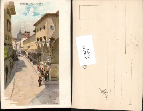 419971,Künstler Litho Toscana Firenze Florenz Ponte Vecchio Straßenansicht