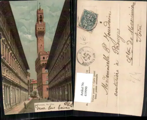 419990,Künstler Litho Gino Panerai Toscana Firenze Florenz Gli Uffizi Rathaus Turm pub Stengel e Co