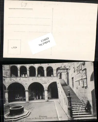 420013,Toscana Firenze Florenz Cortile del Palazzo del Podesta Hof Brunnen Arkaden Stiege