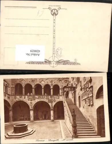 420029,Toscana Firenze Florenz Bargello Il cortile Hof Arkaden Brunnen Stiege