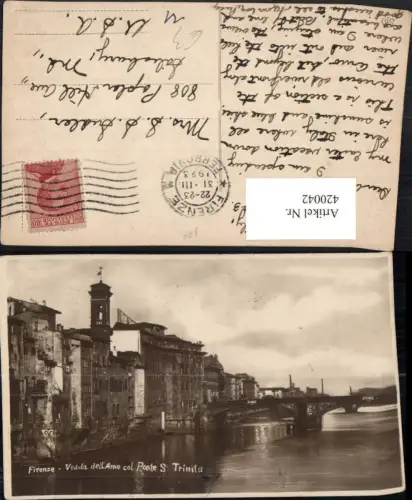 420042,Toscana Firenze Florenz Veduta dell Arno col Ponte S. Trinita Brücke