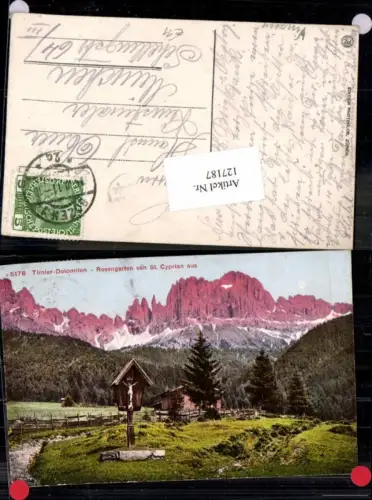 127187,Trentino Tiroler Dolomiten Rosengarten v. St Cyprian aus Kreuz 1910 pub Photoglob 5178