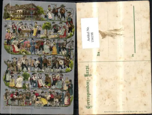 154198,Trentino Gruß a. Tirol Präge Ak Tiroler Sitten Bräuche Trachten Typen Tänze Fingerhakerln pub H Guggenheim Co