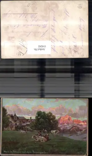 154242,Trentino Maria i. Schnee m. d. Rosengarten Ansicht m. Kühen Künstler Ak sign R A Höger