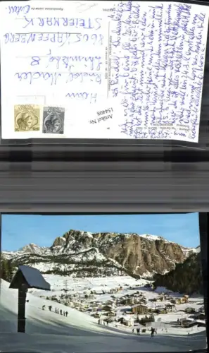 154408,Trentino Dolomiti Val Gardena Selva Grödnertal Wolkenstein Winteransicht m. Marterl Bildstock