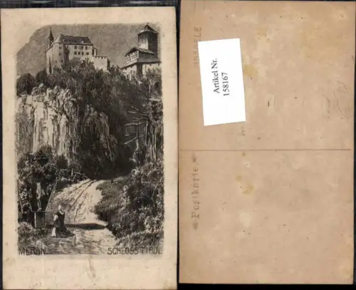 158167,Trentino Radierung Meran Schloss Tirol