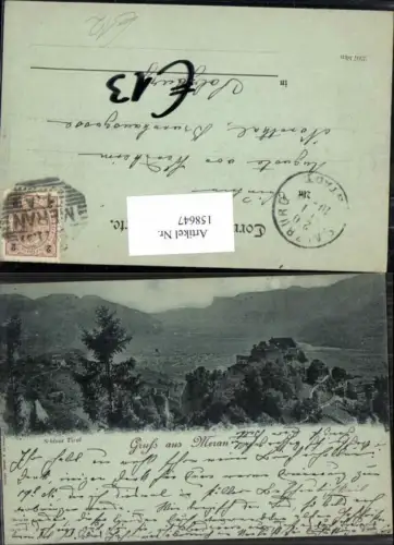 158647,Trentino Mond Litho Gruss aus Meran 1900 Schloss Tirol