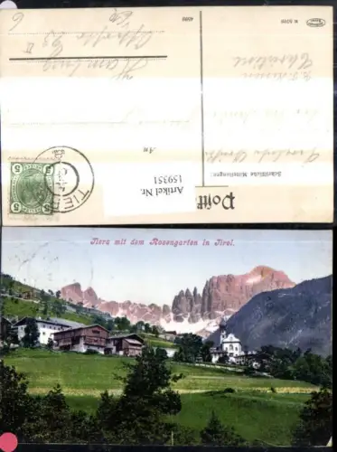 159351,Trentino Bolzano Tiers m. d. Rosengarten pub Joh. F. Amonn M 5709