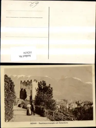 182654,Trentino Foto Ak Meran Tappinerpromenade m. Pulverturm Ansicht m. Personen