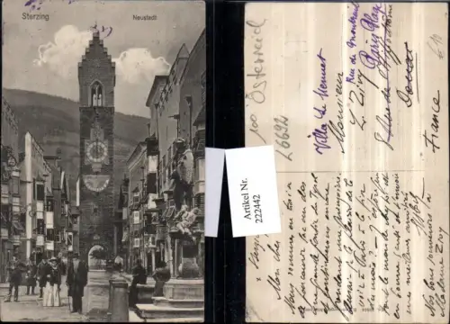 222442,Trentino Sterzing Neustadt Straßenansicht Turm Uhr Glocke Denkmal
