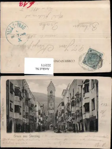 222571,Trentino Gruß aus Sterzing Straßenansicht Turm Glocken