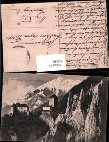 222580,Trentino Schloss Tirol m. d. Erdpyramiden b. Meran Bergkulisse
