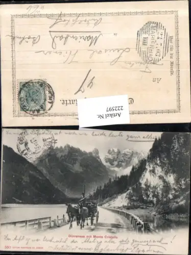 222597,Trentino Dürrensee See b. Toblach m. Monte Cristallo Kutsche Pferdekutsche