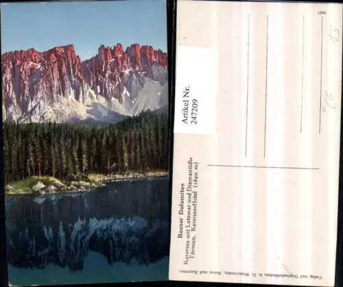 247209,Trentino Bolzano Bozner Dolomiten Karersee m. Latemar u. Diamantidi-Türmen Hotel b. Welschnofen