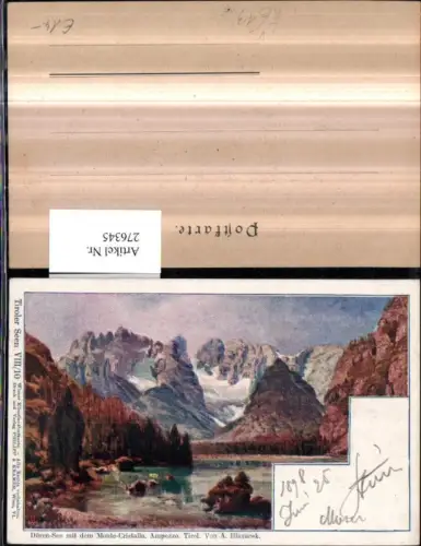 276345,Künstler Litho AK A. Hlavacek Trentino Bolzano Toblach Düren-See Monte-Cristallo Bergkulisse pub Philipp u. Kra