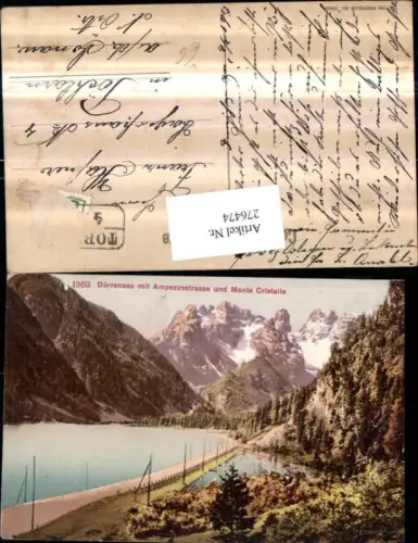 276474,Trentino Bolzano Toblach Dürrensee m. Apezzostraße u. Monte Cristallo Bergkulisse