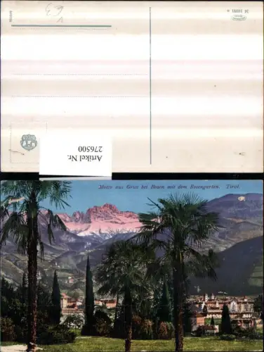 276500,Trentino Bolzano Motiv aus Gries b. Bozen m. d. Rosengarten Bergkulisse Palmen pub Joh. F. Amonn 10291n