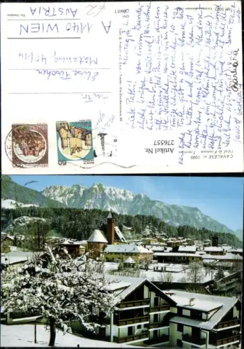 276557,Trentino Trento Cavalese Val di Fiemme Totale Kirche Bergkulisse Winterbild