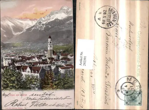 292391,Trentino Bolzano Gruß aus Meran Merano Totale Bergkulisse pub Joh. F. Amonn