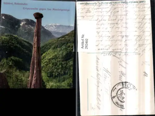 292402,Trentino Bolzano Rittenbahn Erdpyramide geg. Mendelgebirge Bergkulisse b. Ritten