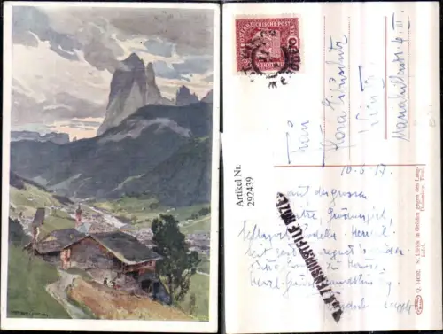292439,Künstler AK Harrison Compton Trentino Bolzano St. Ulrich Totale geg. Langkofel