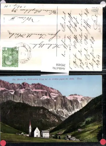292450,Trentino Bolzano Sta. Maria in Wolkenstein Gröden Kirche geg. Sella Bergkulisse pub Amonn M9745