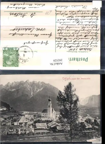 292529,Trentino Bolzano Toblach Totale Kirche geg. Ampezzotal Bergkulisse