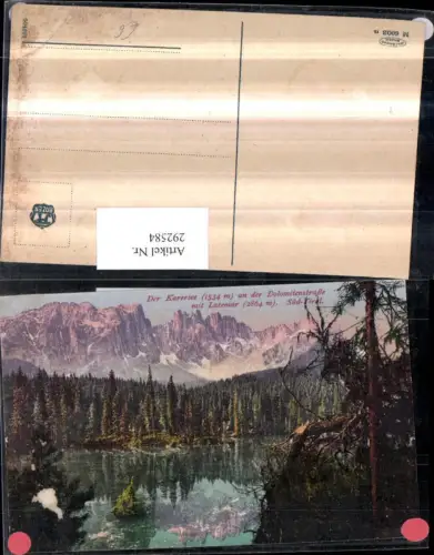 292584,Trentino Bolzano Karersee See m. Latemar Bergkulisse b. Welschnofen pub Joh. F. Amonn M6003n