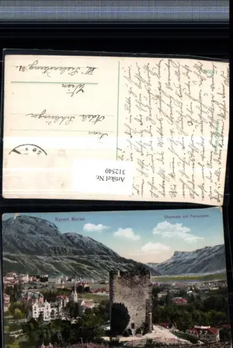 312540,Trentino Bolzano Meran Merano Obermais Totale m. Pulverturm Bergkulisse