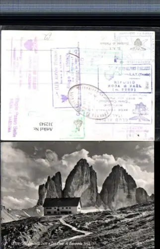 312543,Trentino Bolzano Rifugio Locatelli e Tre Cime di Lavaredo b. Sexten Bergkulisse