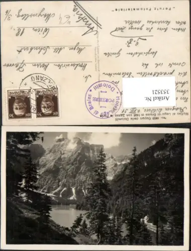 353521,Trentino Bolzano Motivo al Lago di Braies con Asso la Porta b. Prags Bergkulisse