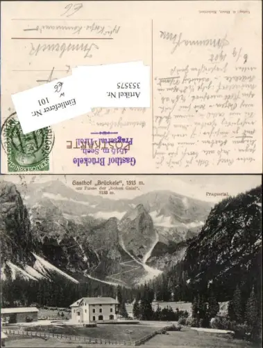 353575,Trentino Bolzano Gasthof Brückele im Pragsertal b. Prags Bergkulisse