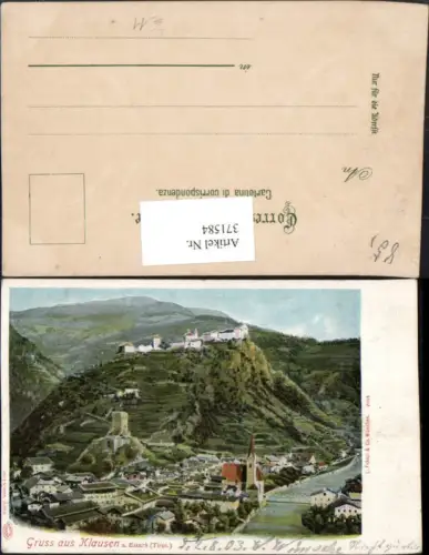 371584,Litho Trentino Bolzano Gruß aus Klausen am Eisack Totale m. Kloster Säben