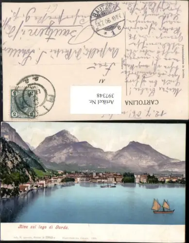 397348,Trentino Trento Riva sul Lago di Garda Totale Bergkulisse Segelboot