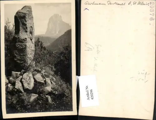 420296,Seltene Foto AK Trentino Bolzano St. Ulrich in Gröden Denkmal Stein