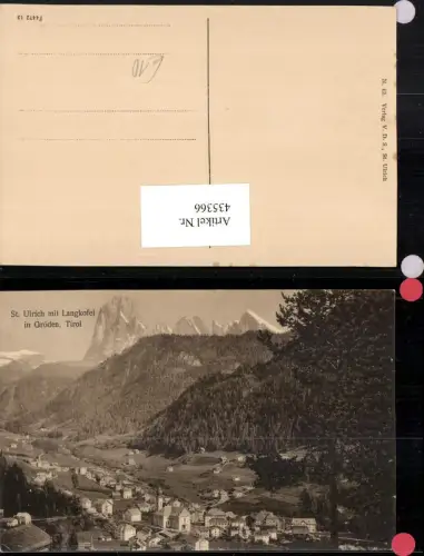 435366,Trentino Bolzano St. Ulrich in Gröden Totale m. Langkofel Bergkulisse